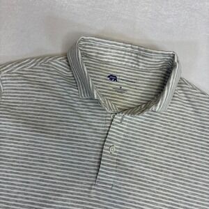 Onward Reserve Performance Polo Shirt Mens Medium Gray White Stripe Short Sleeve